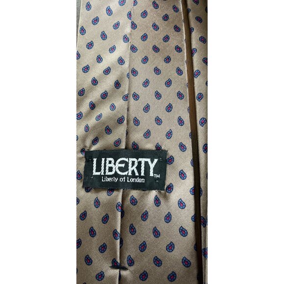 Vintage Liberty Of London Tie Beige Red Blue Paisley Tie Imported Fabric 100% Si - Picture 4 of 6